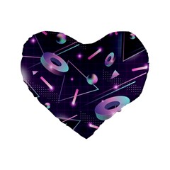 Retrowave Aesthetic Vaporwave Retro Memphis Pattern 80s Design Geometrical Shapes Futurist Pink Blue 3d Standard 16  Premium Heart Shape Cushions by genx