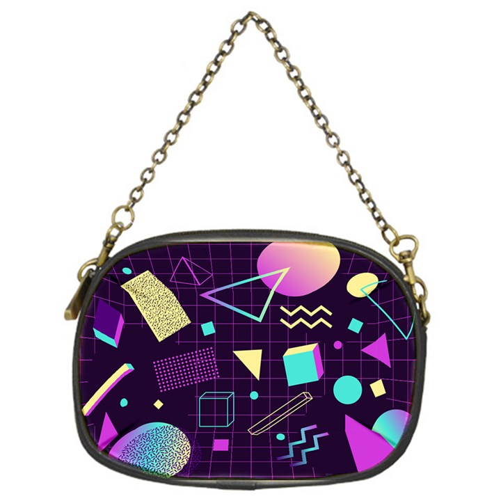 Retrowave Aesthetic vaporwave retro memphis pattern 80s design 3D geometric shapes Chain Purse (One Side)