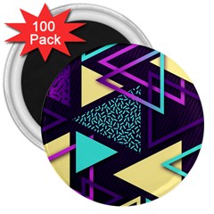 Retrowave Aesthetic Vaporwave Retro Memphis Triangle Pattern 80s Yellow Turquoise Purple 3  Magnets (100 Pack) by genx