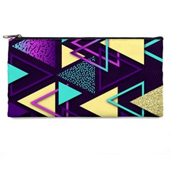 Retrowave Aesthetic Vaporwave Retro Memphis Triangle Pattern 80s Yellow Turquoise Purple Pencil Cases by genx