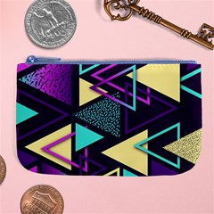 Retrowave Aesthetic Vaporwave Retro Memphis Triangle Pattern 80s Yellow Turquoise Purple Large Coin Purse by genx