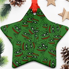 Pepe The Frog Perfect A-ok Handsign Pattern Praise Kek Kekistan Smug Smile Meme Green Background Star Ornament (two Sides) by snek