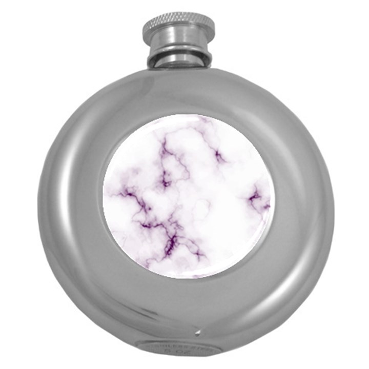 White Marble violet purple veins accents texture printed floor background luxury Round Hip Flask (5 oz)