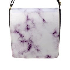 White Marble Violet Purple Veins Accents Texture Printed Floor Background Luxury Flap Closure Messenger Bag (l) by genx