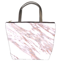 Marble With Metallic Rose Gold Intrusions On Gray White Stone Texture Pastel Pink Background Bucket Bag by genx