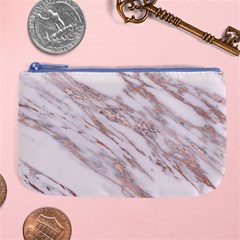 Marble With Metallic Rose Gold Intrusions On Gray White Stone Texture Pastel Pink Background Large Coin Purse by genx