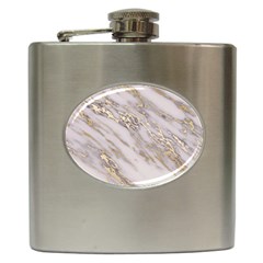 Marble With Metallic Gold Intrusions On Gray White Stone Texture Pastel Rose Pink Background Hip Flask (6 Oz) by genx