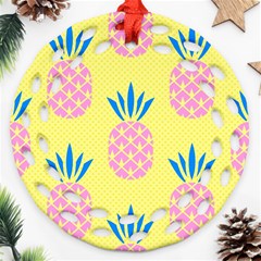 Summer Pineapple Seamless Pattern Ornament (round Filigree) by Sobalvarro