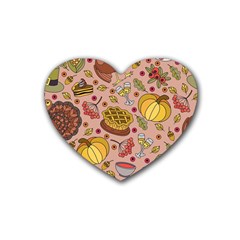 Thanksgiving Pattern Rubber Coaster (heart)  by Sobalvarro