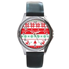 Ugly Christmas Sweater Pattern Round Metal Watch by Sobalvarro