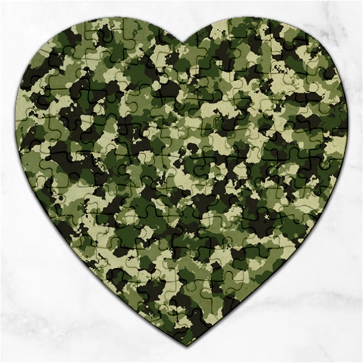 Dark Green Camouflage Army Jigsaw Puzzle (Heart)