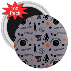 Slam Dunk Basketball Gray 3  Magnets (100 Pack) by mccallacoulturesports