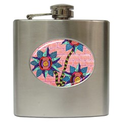 Brick Wall Flower Pot In Color Hip Flask (6 Oz) by okhismakingart