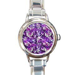 Botanical Violet Print Pattern 2 Round Italian Charm Watch by dflcprintsclothing