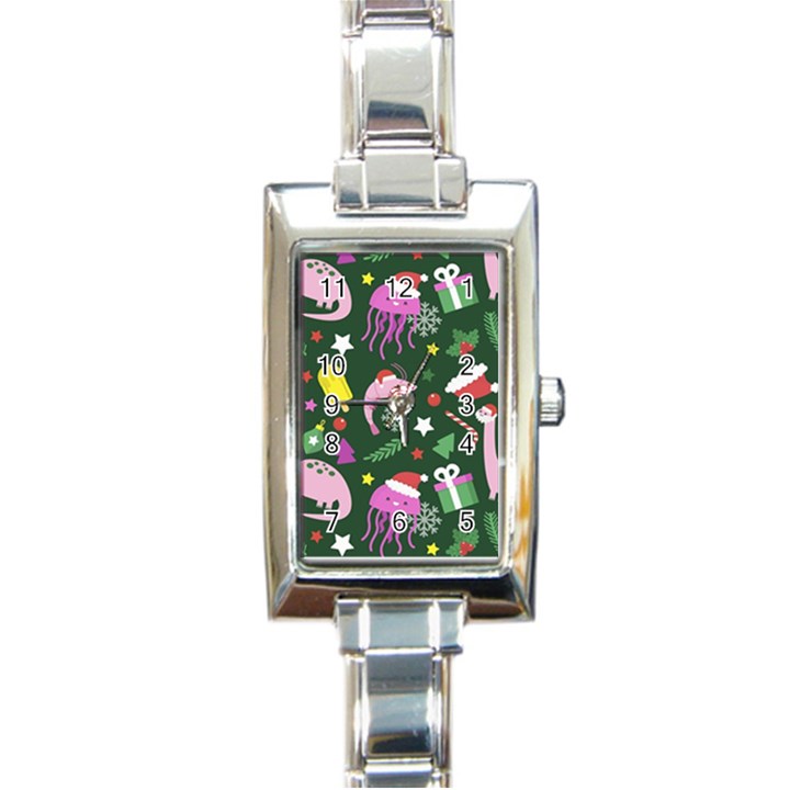 Colorful Funny Christmas Pattern Rectangle Italian Charm Watch