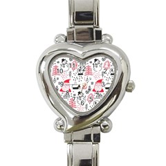 Christmas Themed Seamless Pattern Heart Italian Charm Watch by Vaneshart