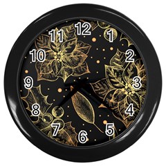 Christmas Pattern With Vintage Flowers Wall Clock (black) by Vaneshart