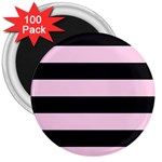 Black and Light Pastel Pink Large Stripes Goth Mime french style 3  Magnets (100 pack) Front