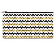 Black And Gold Glitters Zigzag Retro Pattern Golden Metallic Texture Pencil Cases by genx