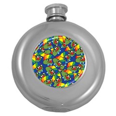 Clown World Pepe The Frog Honkhonk Meme Kekistan Funny Pattern Blue  Round Hip Flask (5 Oz) by snek