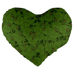 Groyper Pepe The Frog Original Meme Funny Kekistan Green Pattern Large 19  Premium Flano Heart Shape Cushions by snek