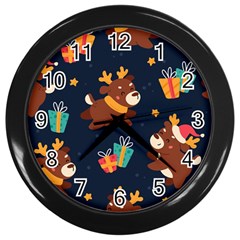 Colorful Funny Christmas Pattern Wall Clock (black) by Vaneshart