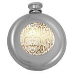 White and Gold Snakeskin Round Hip Flask (5 oz) Front