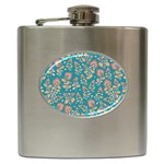 Teal Floral Paisley Hip Flask (6 oz) Front