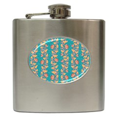 Teal Floral Paisley Stripes Hip Flask (6 Oz) by mccallacoulture