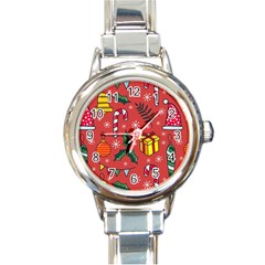 Colorful Funny Christmas Pattern Round Italian Charm Watch by Vaneshart