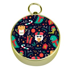 Colorful Funny Christmas Pattern Cute Cartoon Gold Compasses by Vaneshart