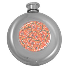 Coral Floral Paisley Round Hip Flask (5 Oz) by mccallacoulture