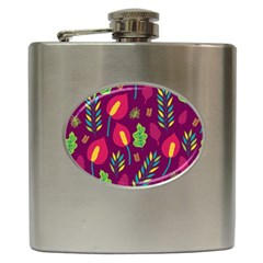 Tropical Flowers On Deep Magenta Hip Flask (6 Oz) by mccallacoulture