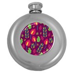 Tropical Flowers on Deep Magenta Round Hip Flask (5 oz) Front