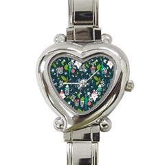 Funny Christmas Pattern Background Heart Italian Charm Watch by Vaneshart