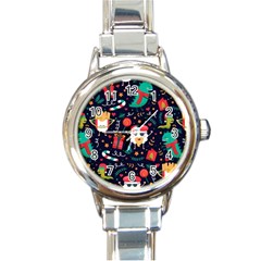 Colorful Funny Christmas Pattern Round Italian Charm Watch by Vaneshart