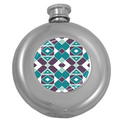 Teal And Plum Geometric Pattern Round Hip Flask (5 Oz) by mccallacoulture