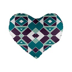 Teal And Plum Geometric Pattern Standard 16  Premium Heart Shape Cushions by mccallacoulture