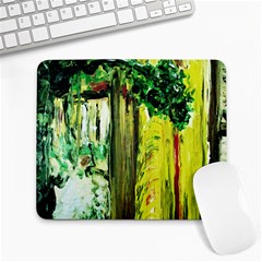 Old Tree And House With An Arch 8 Large Mousepads by bestdesignintheworld