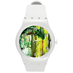 Old Tree And House With An Arch 8 Round Plastic Sport Watch (m) by bestdesignintheworld