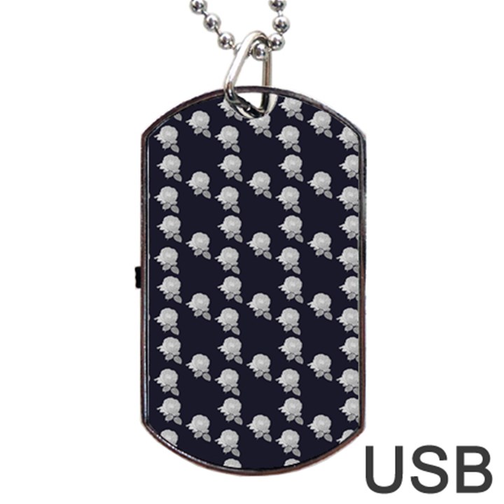 White Rose In Blue Dog Tag USB Flash (One Side)