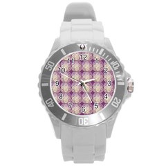 Doily Only Pattern Purple Round Plastic Sport Watch (l) by snowwhitegirl