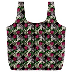 Doily Rose Pattern Black Full Print Recycle Bag (xl) by snowwhitegirl