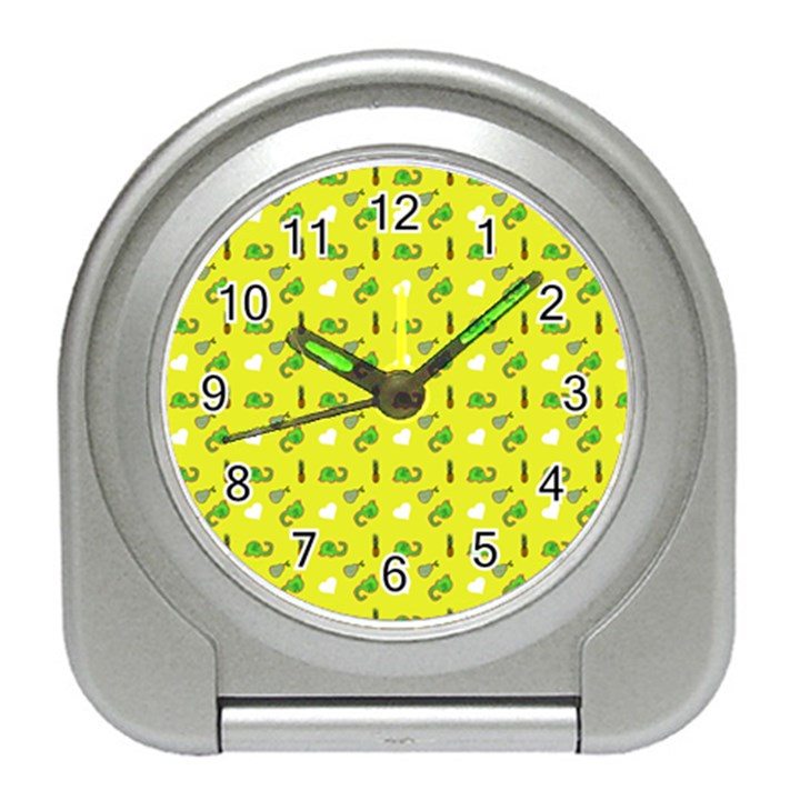 Green Elephant Pattern Yellow Travel Alarm Clock