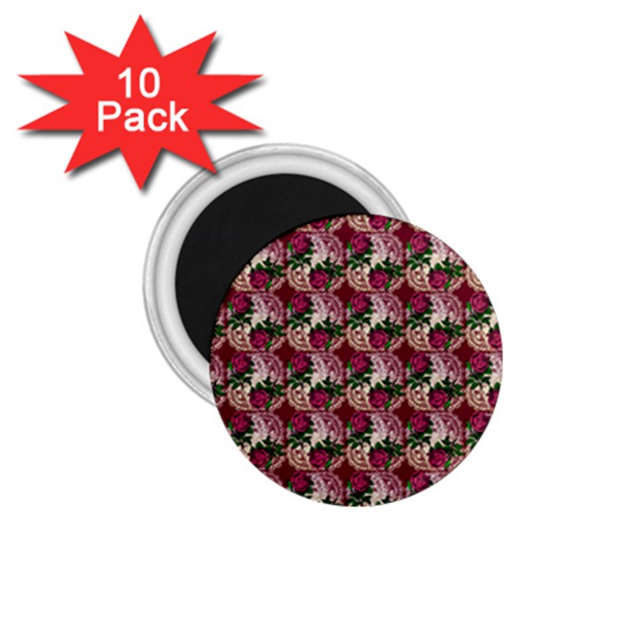 Doily Rose Pattern Red 1.75  Magnets (10 pack) 