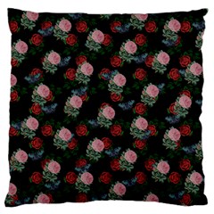 Dark Floral Butterfly Black Large Cushion Case (one Side) by snowwhitegirl