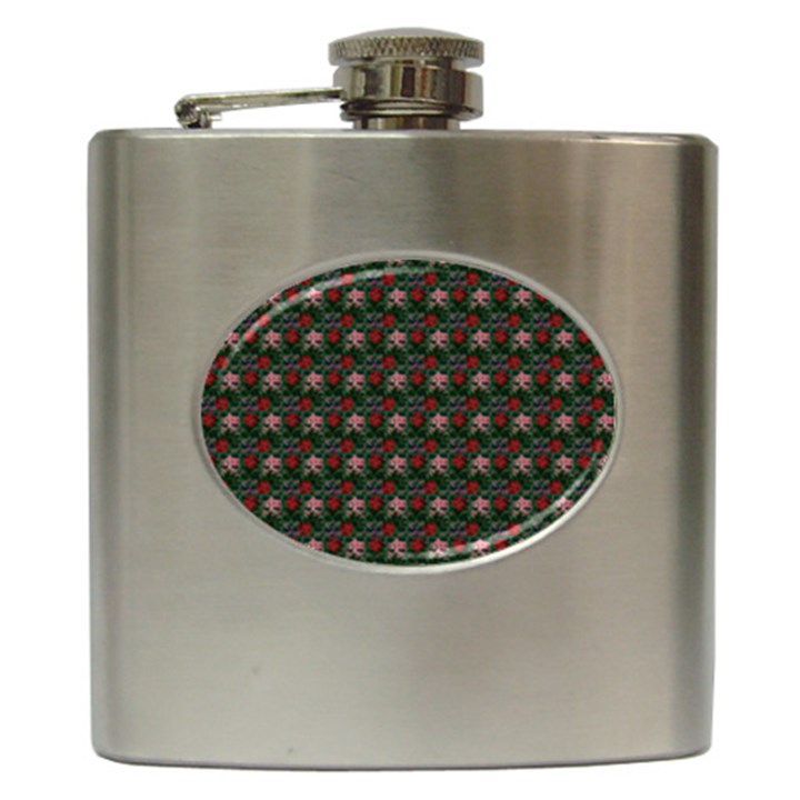 Dark Floral Butterfly Teal Bats Lip Green Small Hip Flask (6 oz)