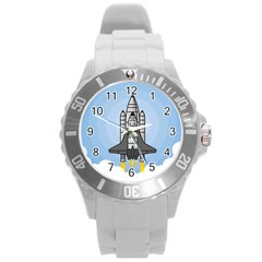 Rocket Shuttle Spaceship Science Round Plastic Sport Watch (l) by Wegoenart