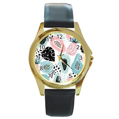 Seamless Pattern With Fruits Round Gold Metal Watch by Nexatart