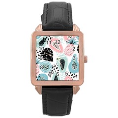 Seamless Pattern With Fruits Rose Gold Leather Watch  by Nexatart